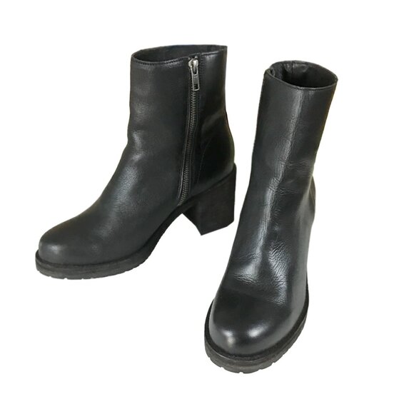 Frye Karen Inside Zip Up Black Real Leather Comfy Chunky Heel Ankle Booties - Picture 8 of 13